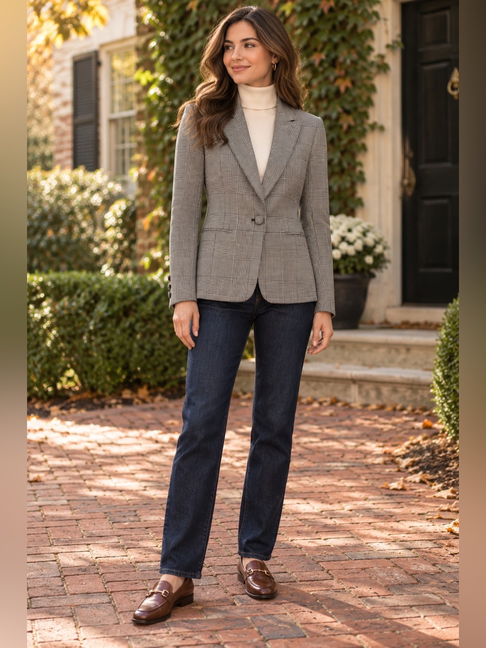 Zara Woman Houndstooth Blazer Small Black Cream Glen Plaid Tailored Jacket